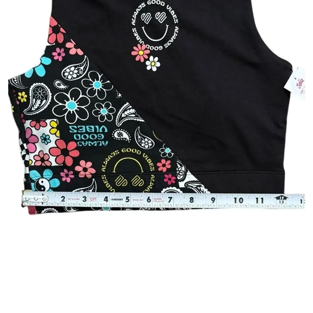Justice Cotton Racerback Sports Bra Padded Retro Floral Good Vibes Girl's 34 NEW